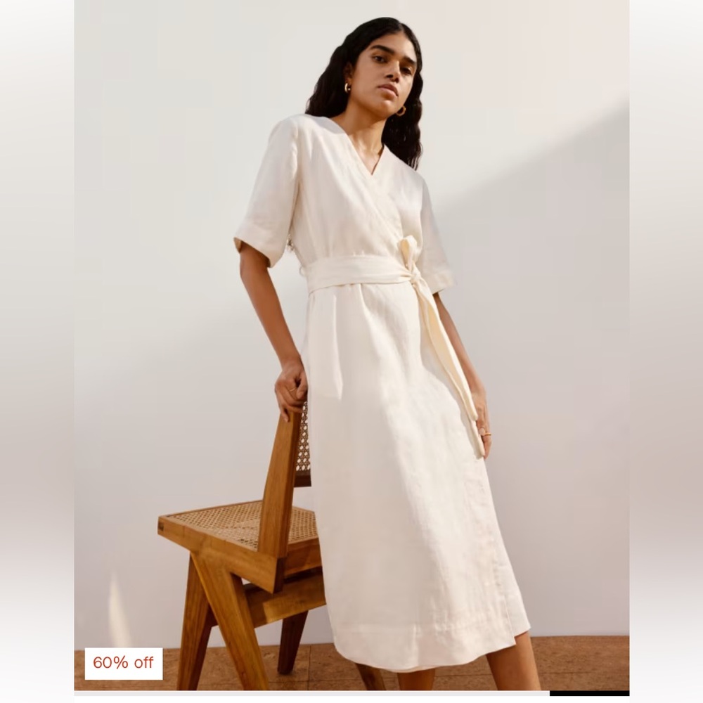 NWT Everlane Linen Wrap Dress in Bone